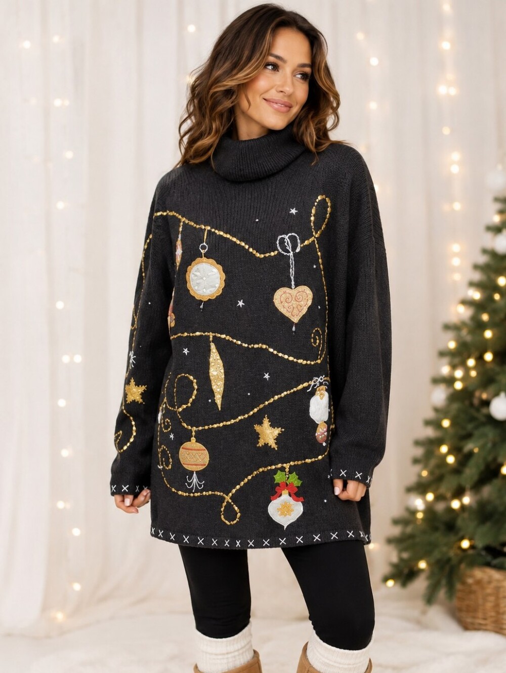United States Sweaters Christmas Ornament Turtleneck Sweater XL Holiday Oversize